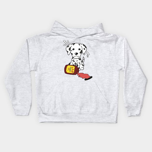 Funny Dalmatian Spills a jar of BBQ Sauce Kids Hoodie by Pet Station